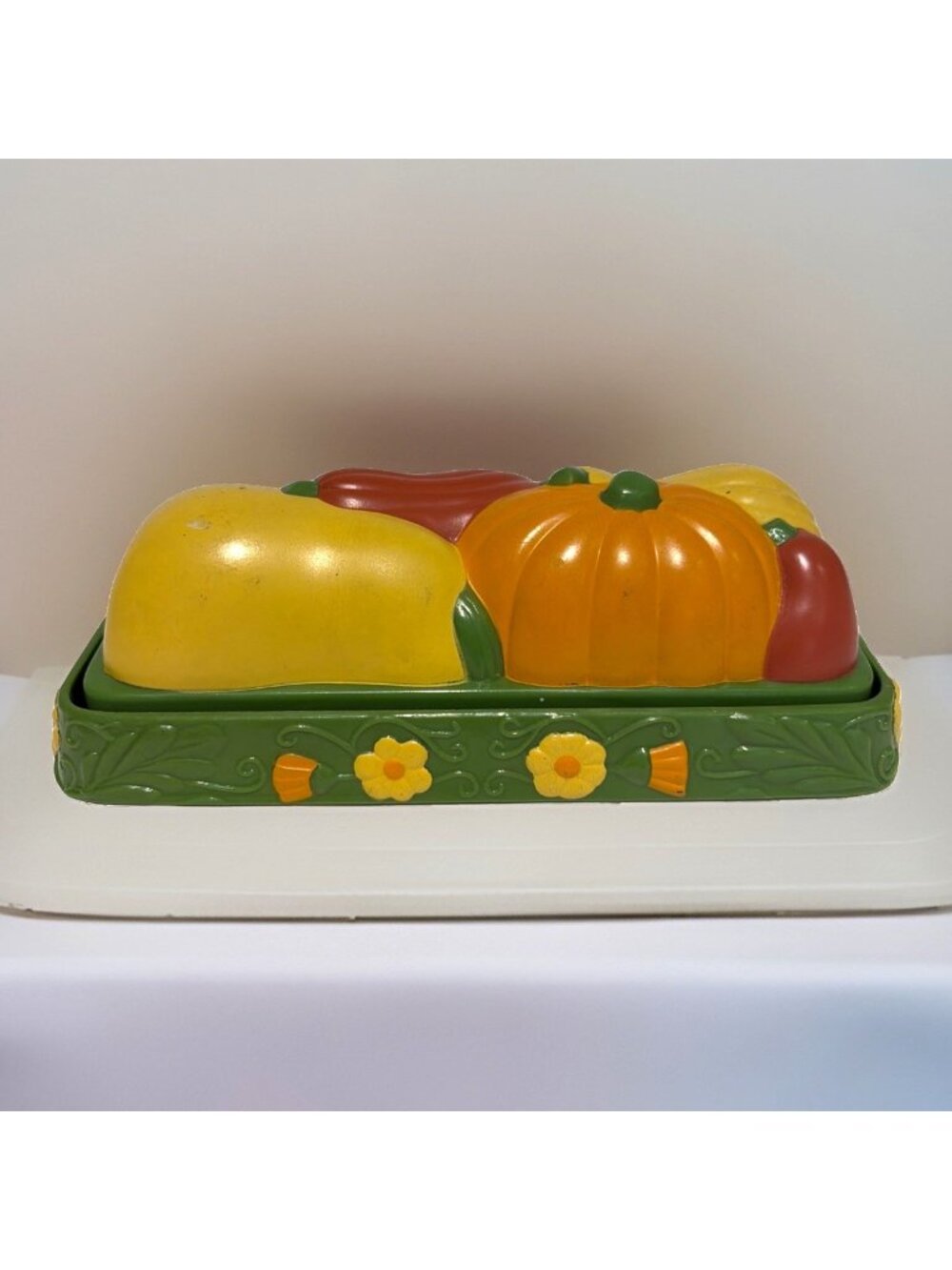Vintage 1970s Harvest Butter Dish Melamine Colorful Autumn Fall Thanksgiving